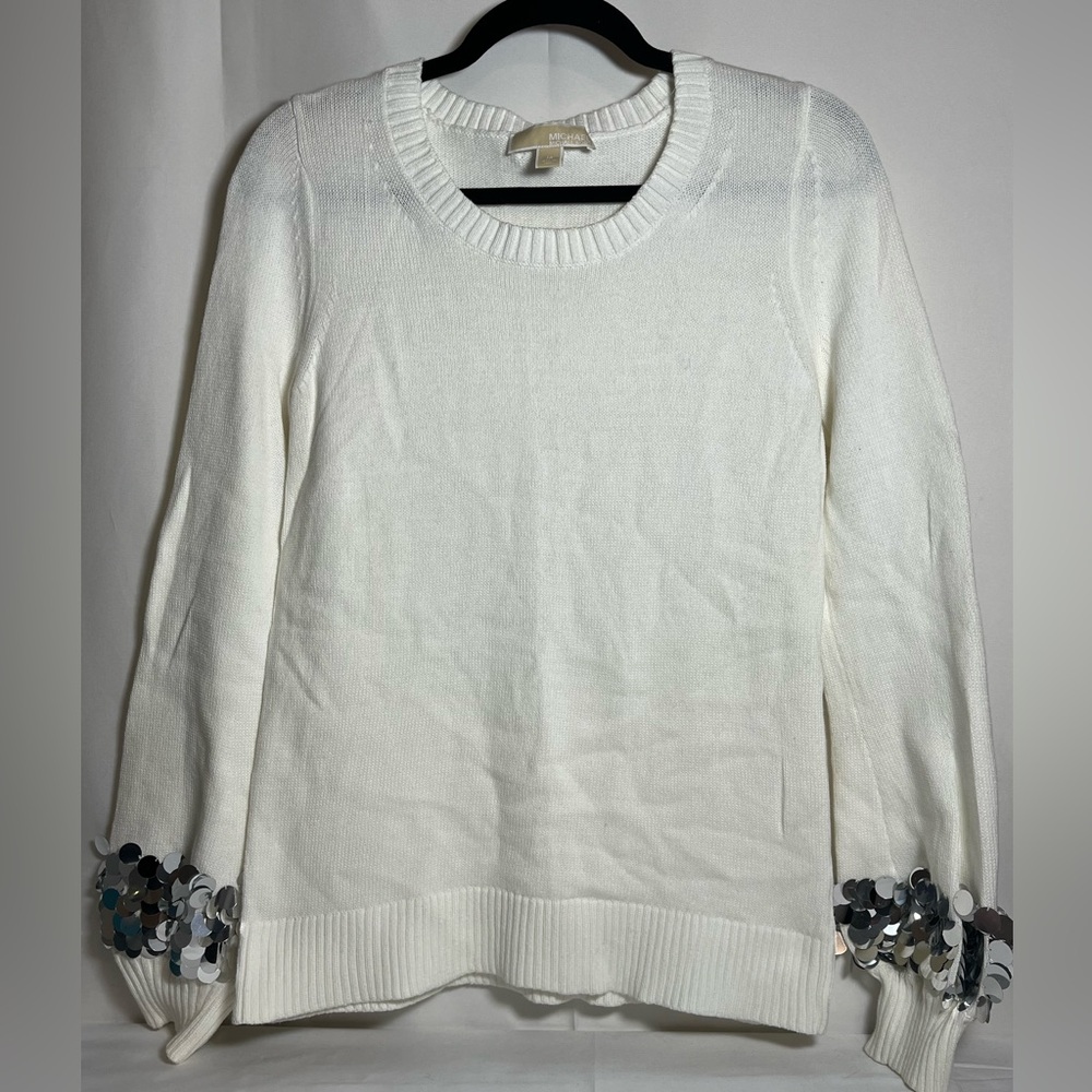 Michael Kors White Sweater with Sequin Accents